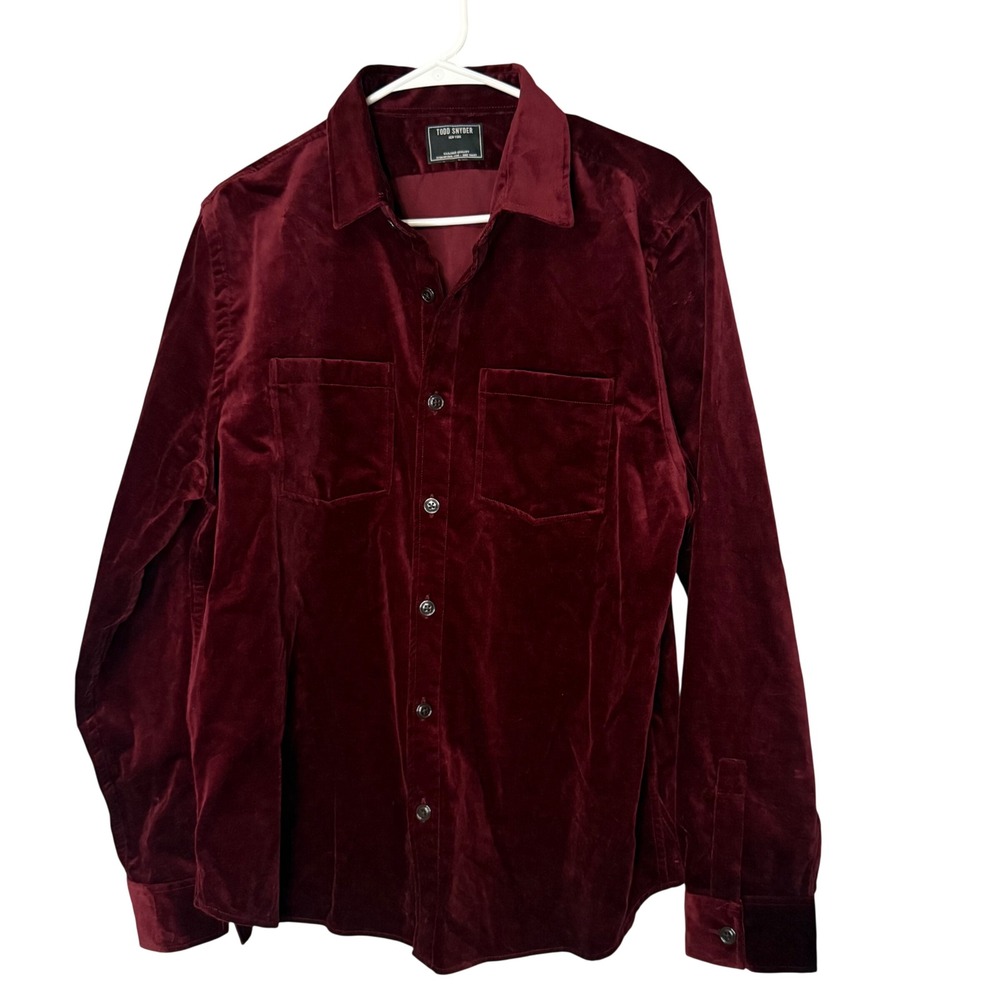 Todd Snyder Mens Burgundy Velvet Button Down Shirt Cotton Size Large